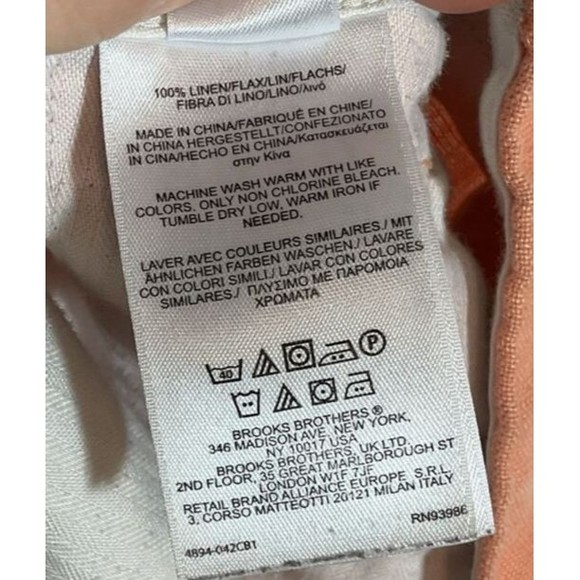 Brooks Brothers 346 Linen Shorts Men’s 42W Orange Flat Front Basic Classic - Picture 8 of 10